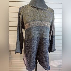 SKIFO SKIF Handknit Sweater Lagenlook Drapey Green/Blue Luxury Boho Unique M EUC